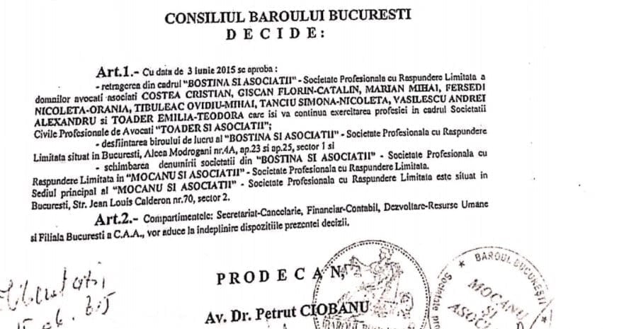 Decizia Consiliului Baroului București