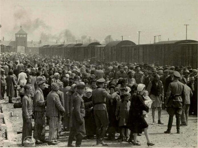 Selection on the ramp at Auschwitz-Birkenau, 1944 (Auschwitz Album)