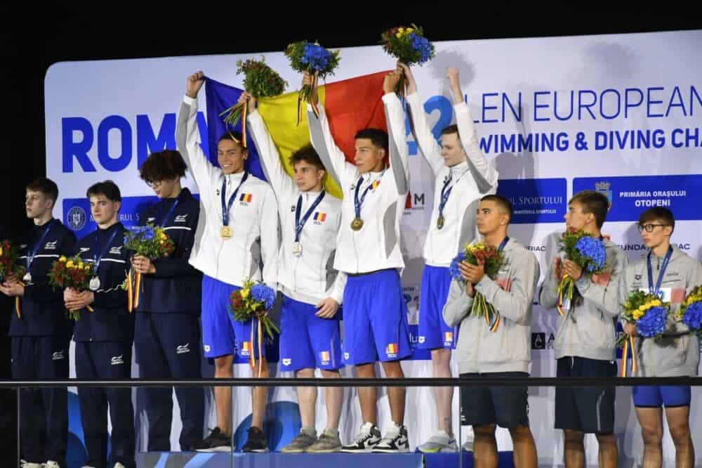 David Popovici, Vlad Stancu, Ștefan Cozma și Patrick-Sebastian Dinu sunt campioni europeni de juniori FOTO: Comitetul Olimpic și Sportiv Român