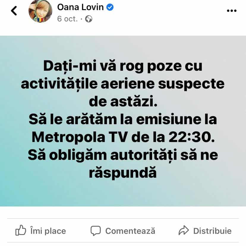 Oana Lovin, vedeta Metropola TV, alimentează conspirațiile momentului