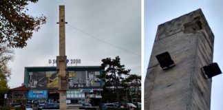 "Progresul" este coloana monumentală amplasată în faţa fostului cinematograf "Ţiglina" şi riscă să le cadă gălăţenilor în cap, la propriu.