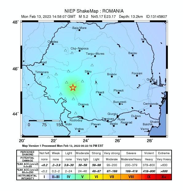 Cutremur România 13.02.2023 Sursă foto Facebook Institutul Național de Cercetare-Dezvoltare pentru Fizica Pământului