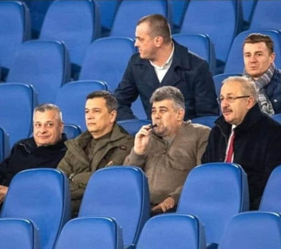 Marcel Ciolacu, la meciul de la Roma, cu mai mulți actuali și foști miniștri PSD. Captură video