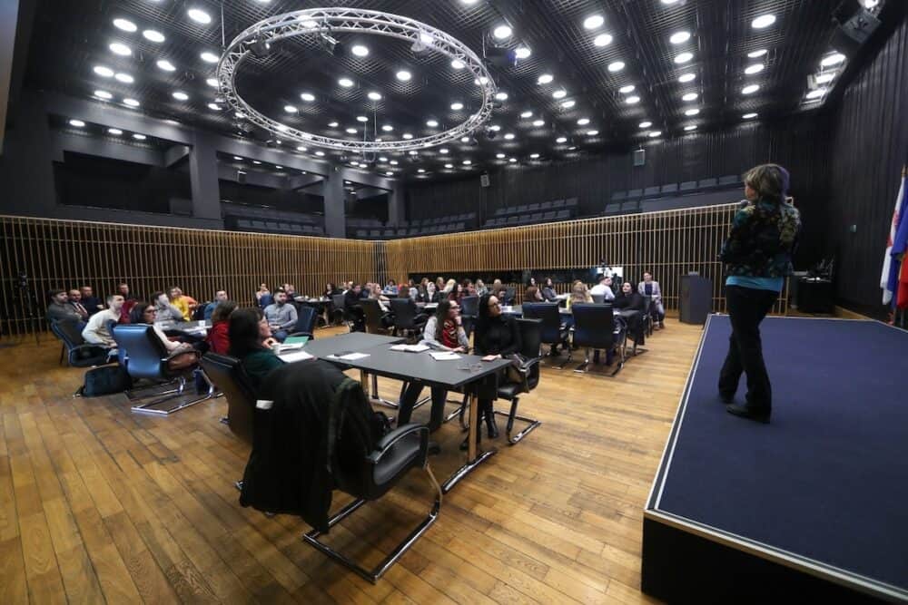 Silvia Tăbușcă prezintă conceptele traficului la seminarul de la Timișoara (Foto: CJT)