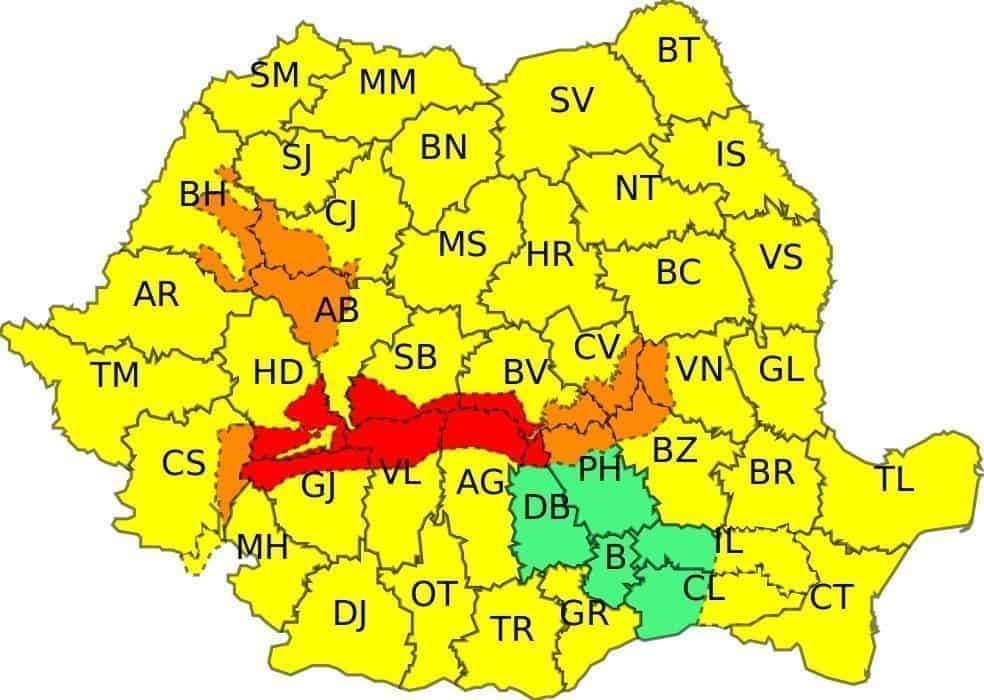 Vânt puternic în următoarele 24 de ore. Cod roșu în șapte județe, cod portocaliu în alt nouă, cod galben în aproape toată țara