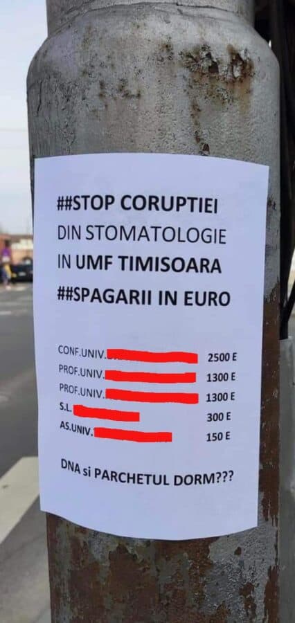„#Stop Corupției din Stomatologie în UMF Timișoara.#Șpăgarii în euro”