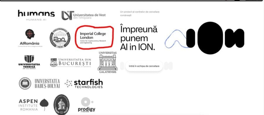 Sigla Imperial College London, pe site-ul Ion, la lansarea aplicației, pe 1 martie 2023