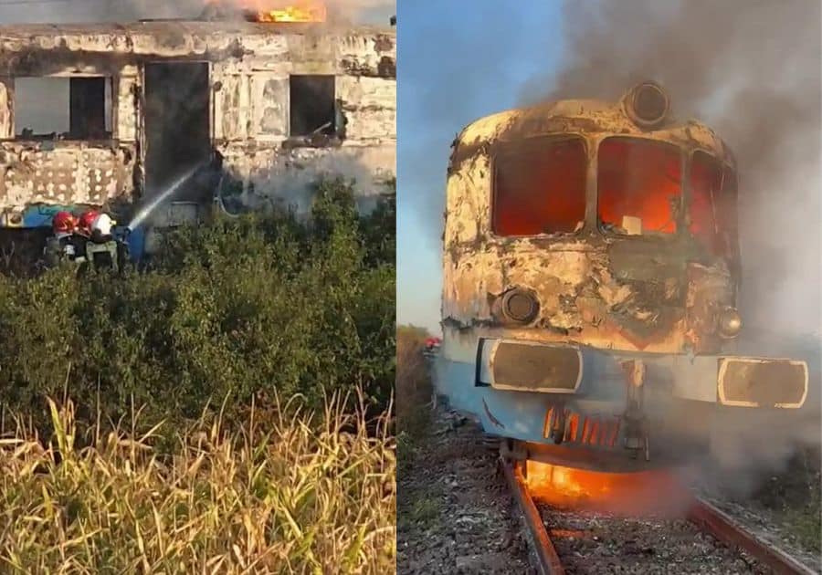 Un tren de călători a luat foc în apropiere de Oradea