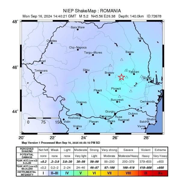 Cutremur cu magnitudinea 5,2 în zona seismică Vrancea, județul Buzău