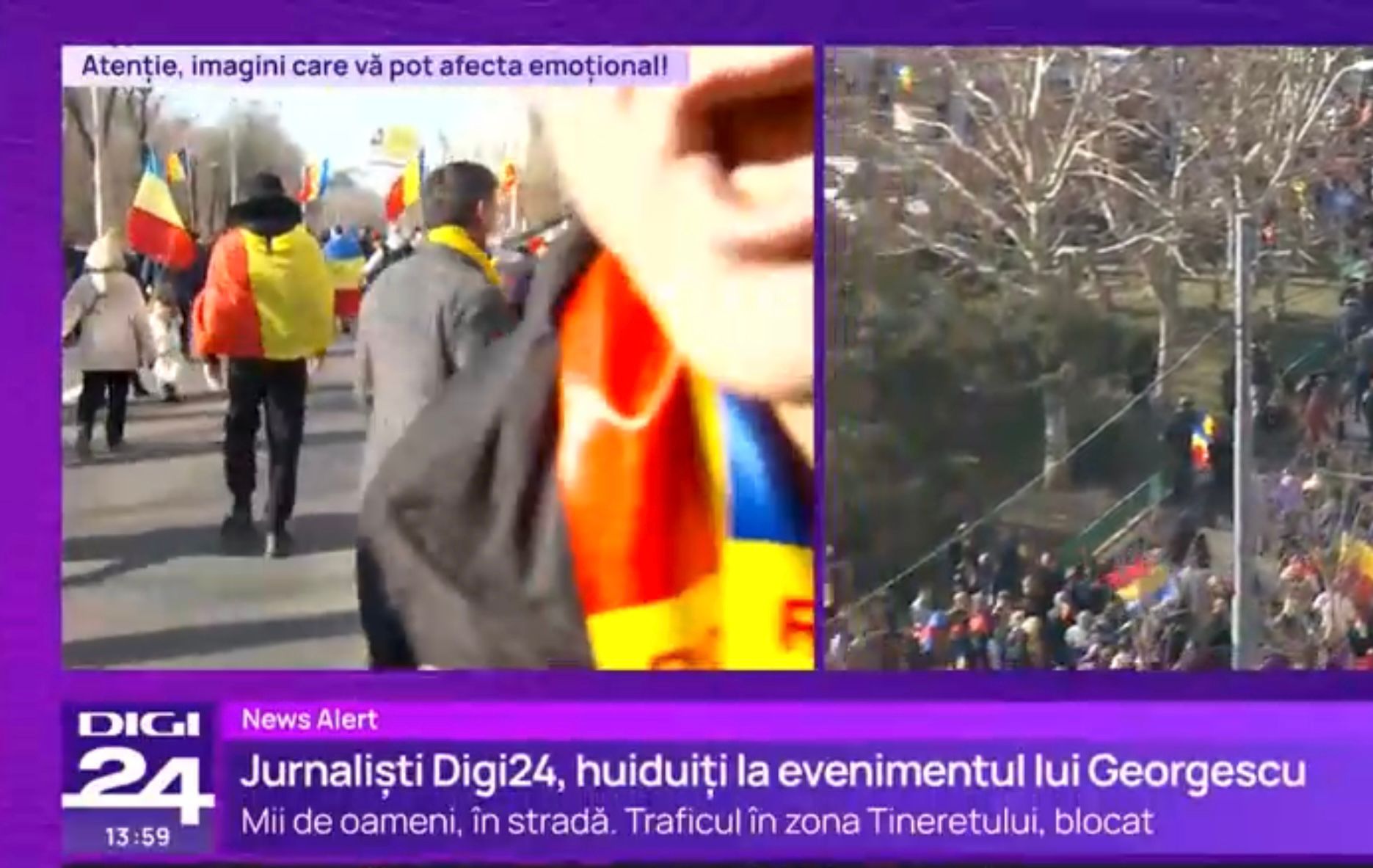 Susținătorii lui Georgescu au bruscat echipa Digi24 în timpul unei transmisiuni live